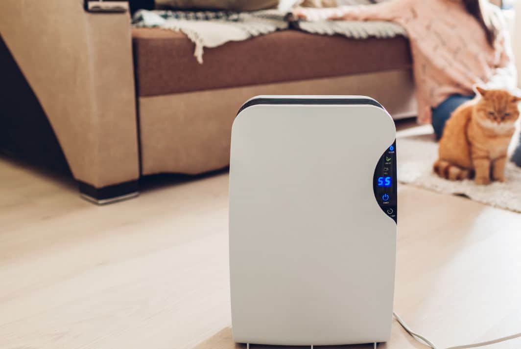 Dehumidifiers get rid of evaporating water in the air, leaving your space less sticky and damp as water evaporates into the machine, a great item for summer months